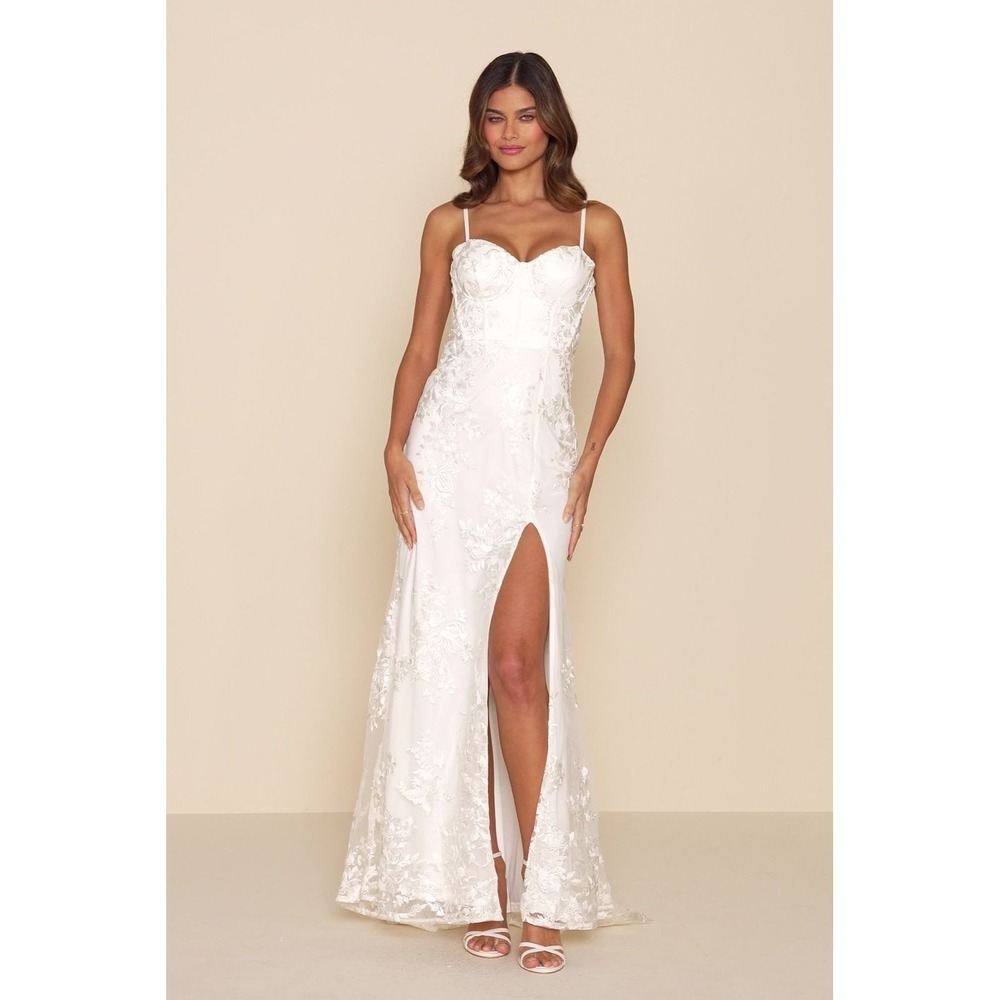 Lulus NWT Ethereal Elegance White Embroidered Lace-Up Maxi Dress - XXS
